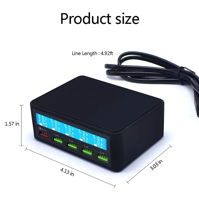 Сетевое зарядное устройство Tongdaytech с 5 USB портами и ЖК дисплеем QC 3 0|Зарядные
