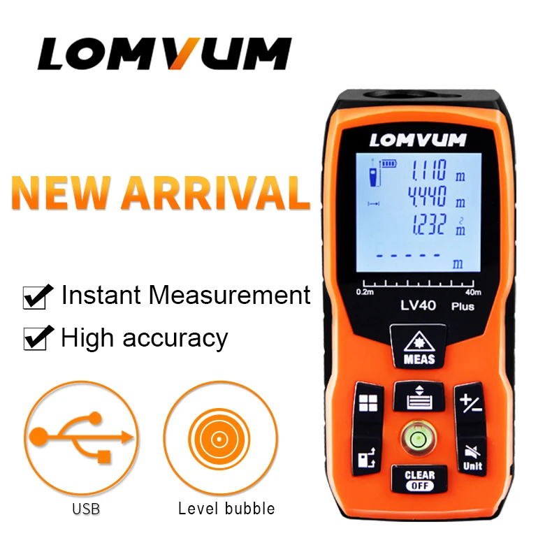 

LOMVUM LV PLUS Handheld Laser Distance Meter 60M 80M 100M Mini Laser Rangefinder Level Bubble Range Finder Diastimeter Measure