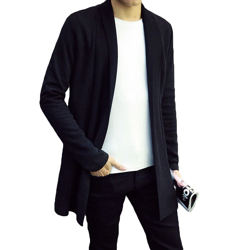 

Wool Knitted Mens Trench Coat 2019 Spring Cardigan Masculino Shawl Collar Gentleman Long Oversized Coat Male Brand Clothing