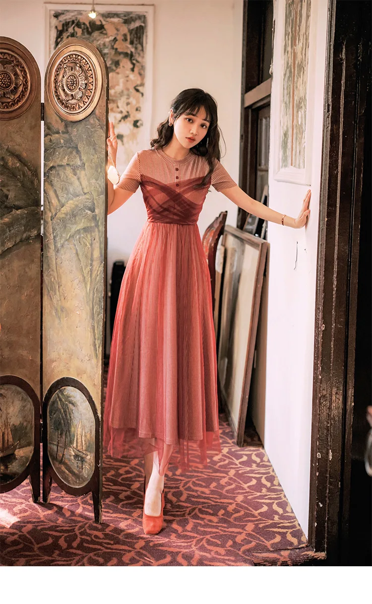 Винтажное лоскутное Макси-платье с сетчатым покрытием, ТРАПЕЦИЕВИДНОЕ длинное платье с высокой талией, сарафан, женское платье