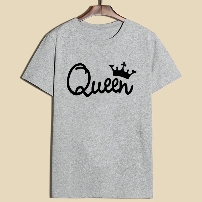 King Queen T shirt Men Women Tops Couple Clothes Imperial Crown Printing Cotton Casual O neck Short sleeve T Shirts for Lovers