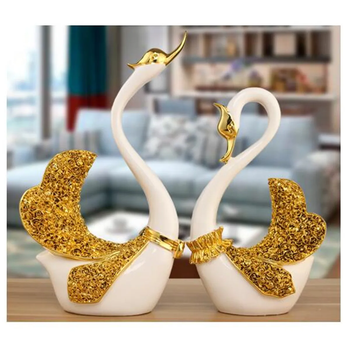 

1 pair Romantic Lover Swan Couple Ornament Home Decor Resin Figurines Miniatures Animal Statue Sculpture Fairy Garden Crafts
