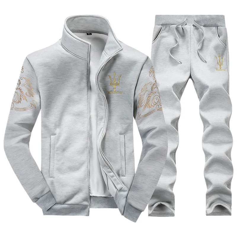 New 2019 Brand Tracksuit Fashion Plus Size Men Sportswear Two Piece Sets Zipper Jacket hoodie+Pants Print Sporting Suit Male