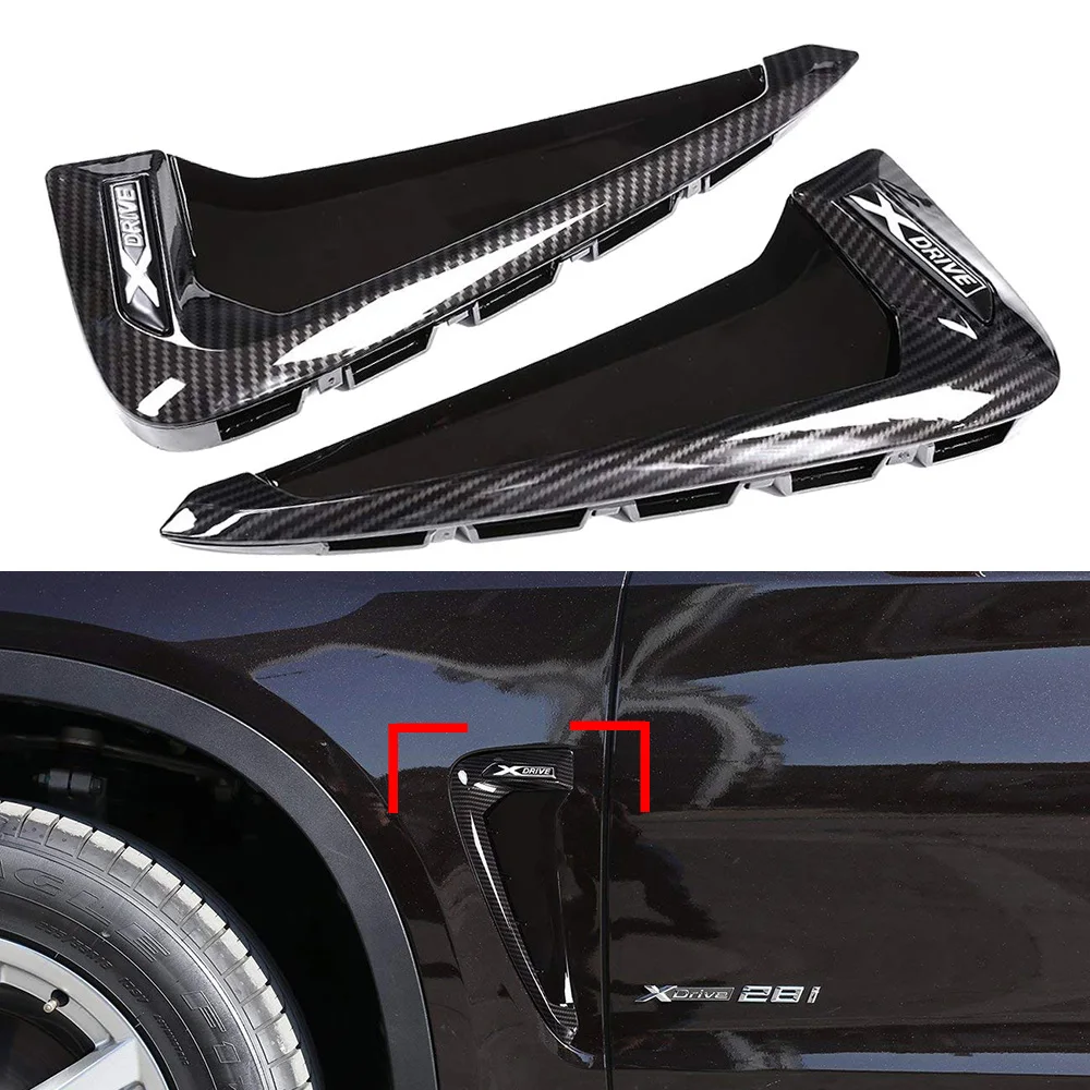 

2pcs XDrive Emblem Car Vent Air Shark Gills Cover Side Fender Decor Sticker 3D Carbon Fiber For BMW X5 F15 X5M F85 Car Tuning