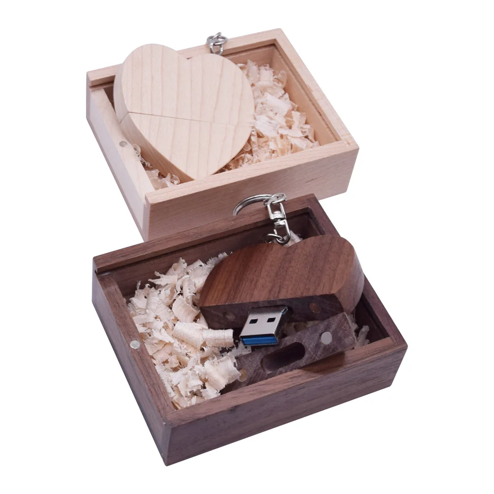 

Custom Logo Wood Box Heart Shape Usb Flash Drive 8g/16g/32g/64g/128g Usb 3.0 Pendrive Bulk Gift Memory Disk Over 10pcs Logo Free