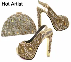 Горячая Исполнитель новый итальянский дизайн PU Обувь кожаная для девочек с Комплект с сумочкой в тон Модные Женская обувь на высоком