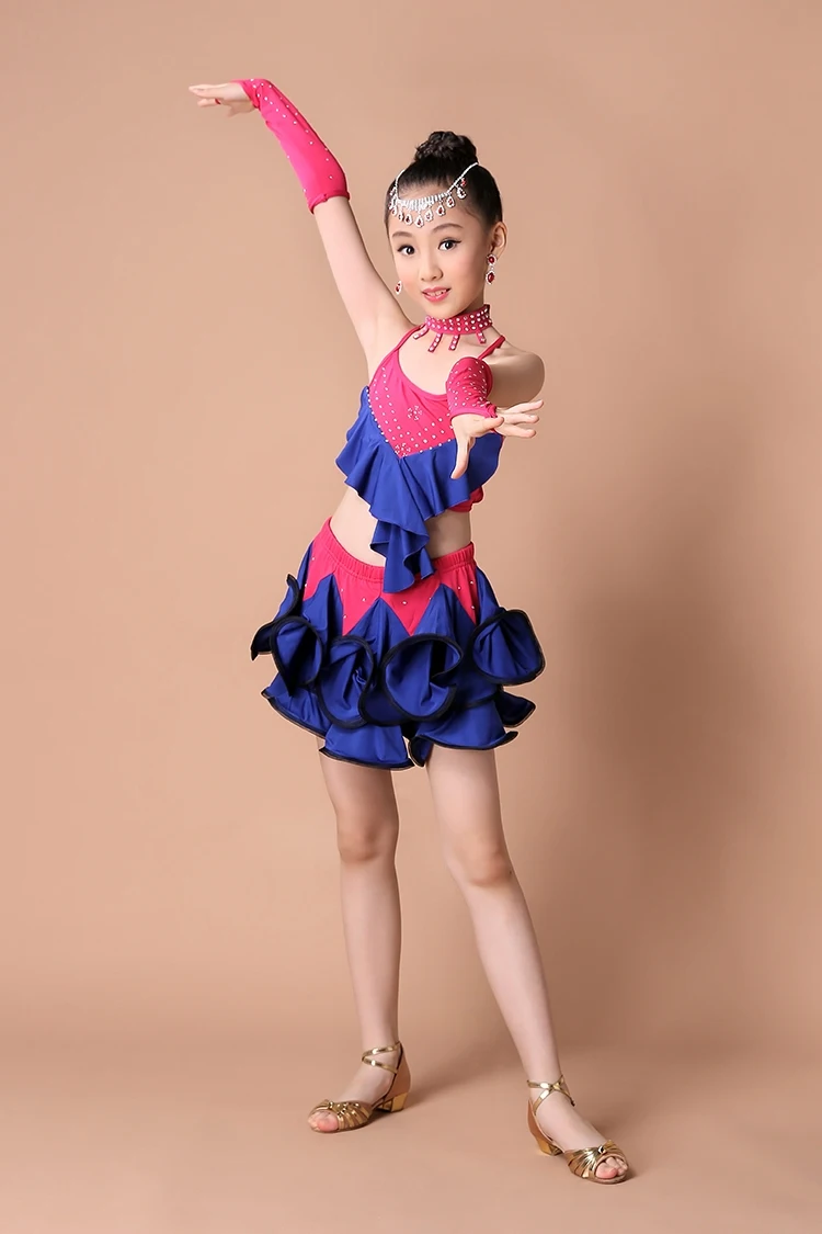 Girl latin dance dress girl  Girls Latin Vest+ Skirt Cake Skirt Suit Modern Dance Competition Performance Clothing Hot (14)