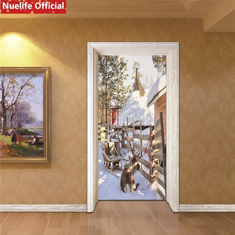 

Christmas landscape pattern door stickers bedroom kindergarten living room kids room background holiday decoration wall stickers