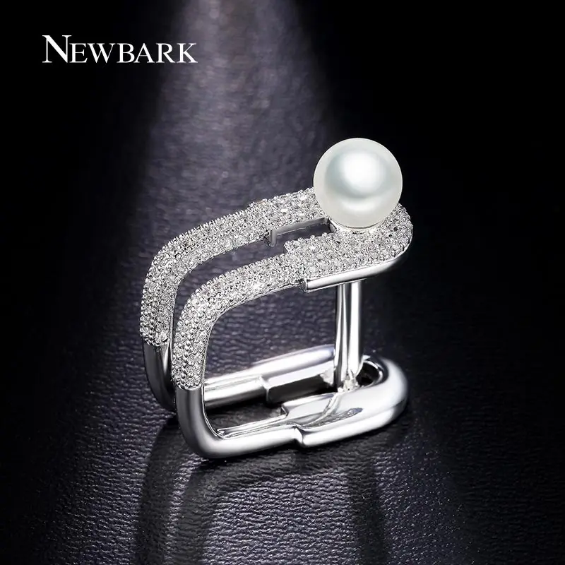 Newbark высокое качество Скрепка Дизайн имитация жемчуга вставлять Square Ring CZ