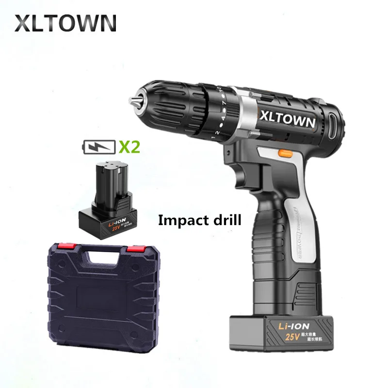 

XLTOWN 25v Impact Drill with 2 battery and a box Electric Screwdriver Rechargeable Lithium Battery Hand Drill power tools
