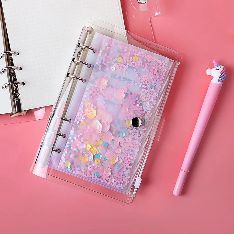 A5 A6 Kawaii's pink shell блестки прозрачный ПВХ свободный лист файл сумка офисные