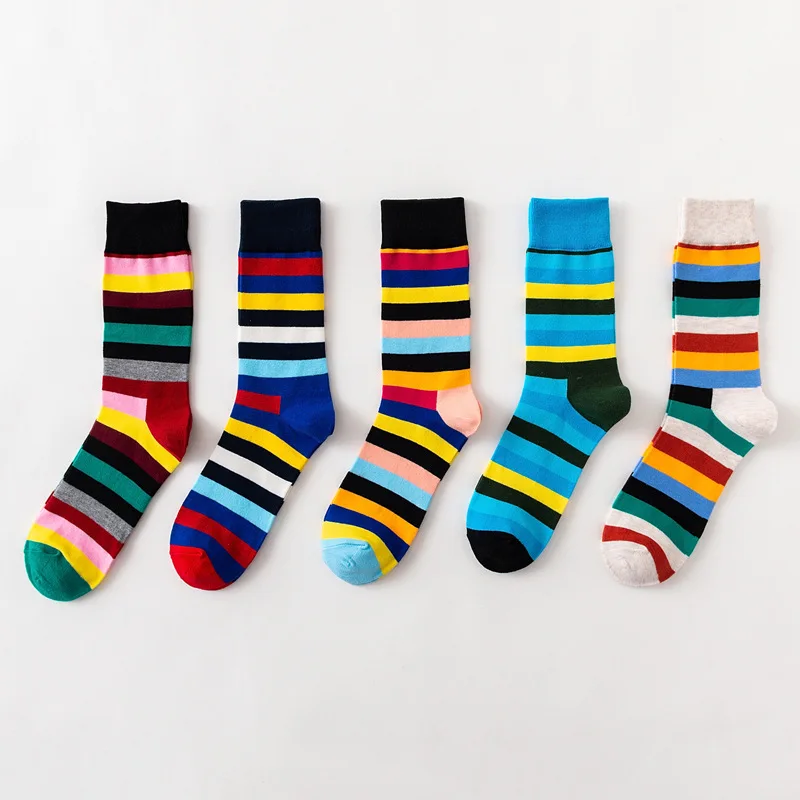 5 пар/уп. Модные полосатые носки с лого команды носки Harajuku радужные мужские носки чесаные хлопковые Дышащие носки подарок для мужчин и