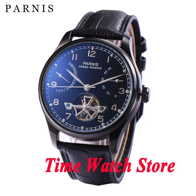 

Parnis 43mm PVD case power reserve Black dial date Automatic Self-Winding movement Men's watch men 911
