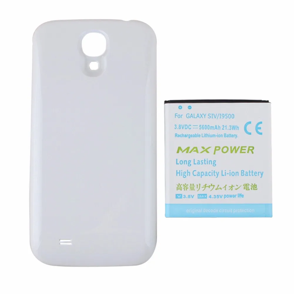 

White Extended Backup Thicker 5600mAh Battery with Back Cover For Samsung Galaxy S4 SIV i9500 Free Shipping Wholesale