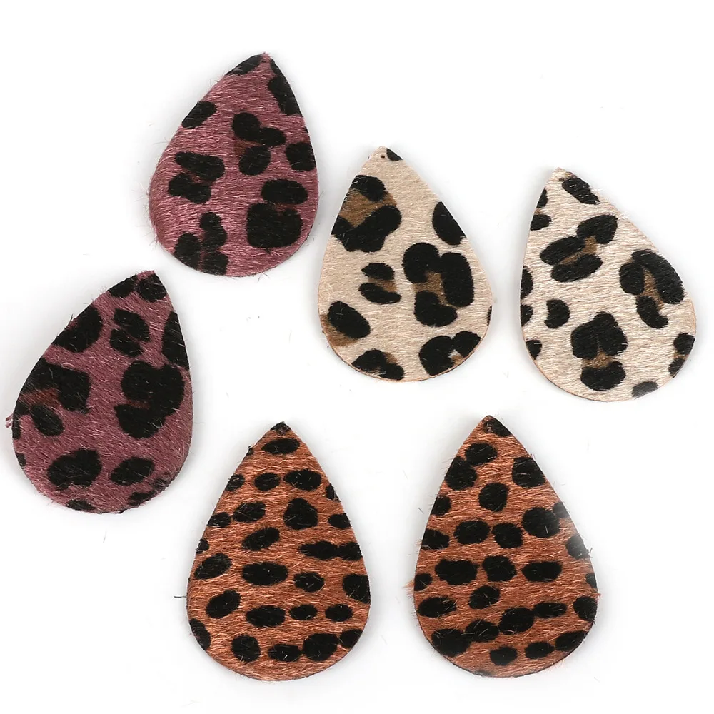 2-4pcs/pack Water Drop/Oval Shape Fashion Leopard Print PU Leather Charm Pendant DIY Decor Clothes for Jewelry Making Material