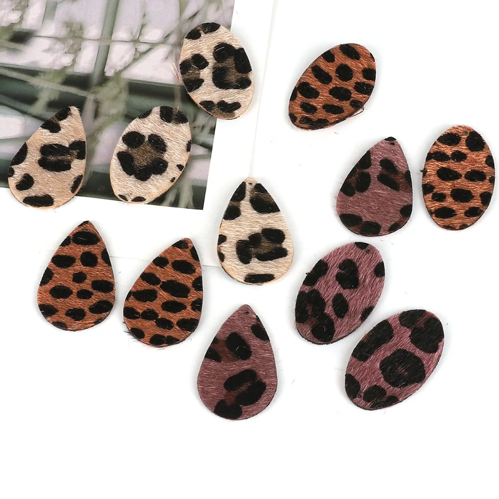 2-4pcs/pack Water Drop/Oval Shape Fashion Leopard Print PU Leather Charm Pendant DIY Decor Clothes for Jewelry Making Material