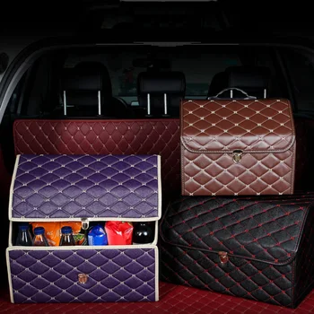 

PU Leather Car Trunk Storage Box Wooden Box Is Not Deformed Large-capacity Trunk Box Organizer Folding Storage Box Wood Material