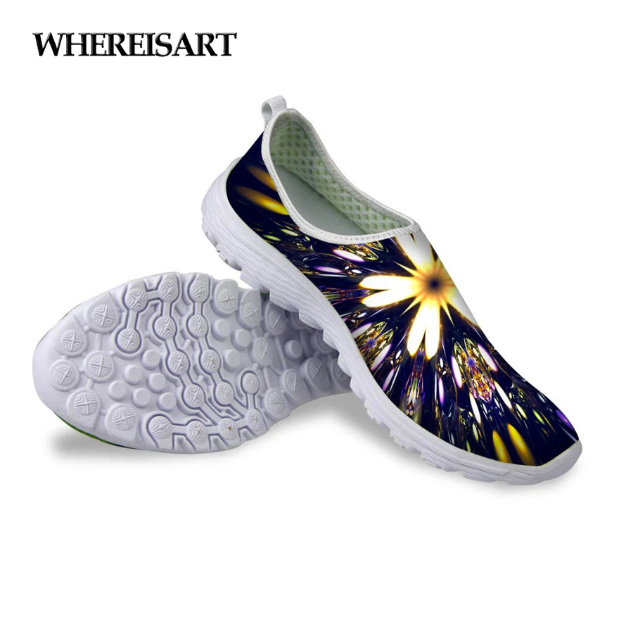

WHEREISART 2019 Spring Summer Women Casual Slip-on Mesh Shoes Breathable Soft Light Weight Flats Shoes for Female Comfortable