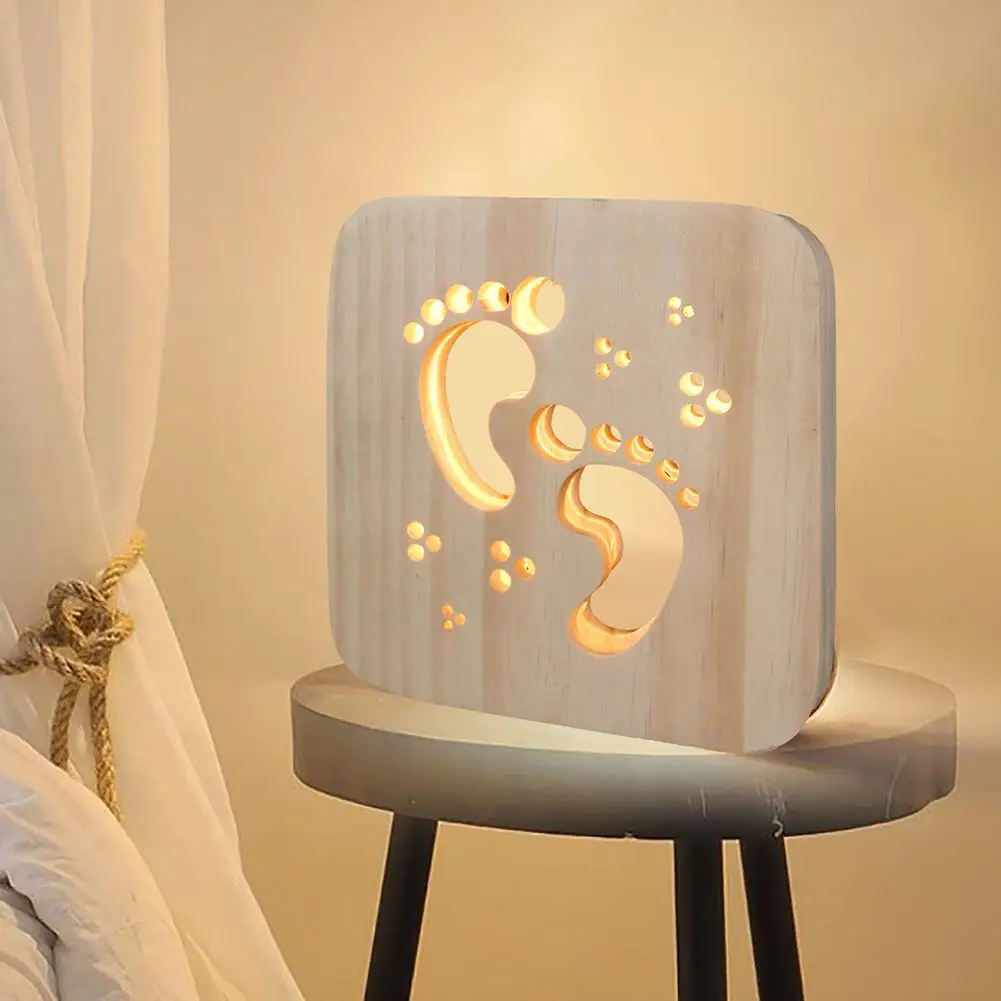 

Feet Wooden 3D Light Decorative Night Lighting Baby Shoes USB Desk Table Lamp Kid Child Bedroom Gift Decor Nightlight