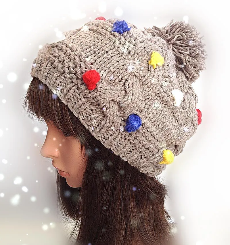 

BomHCS Cute Fashion Women Autumn Winter Warm Knitted Beanie With Multicolor Peas 100% Handmade Crochet Hat Cap