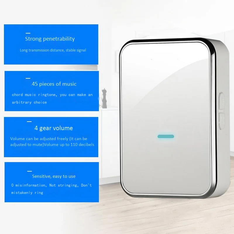 Eu Plug Wireless Doorbell System 45 Songs Doorbell Transmitter Chime Welcome Security Alarm System                            #8