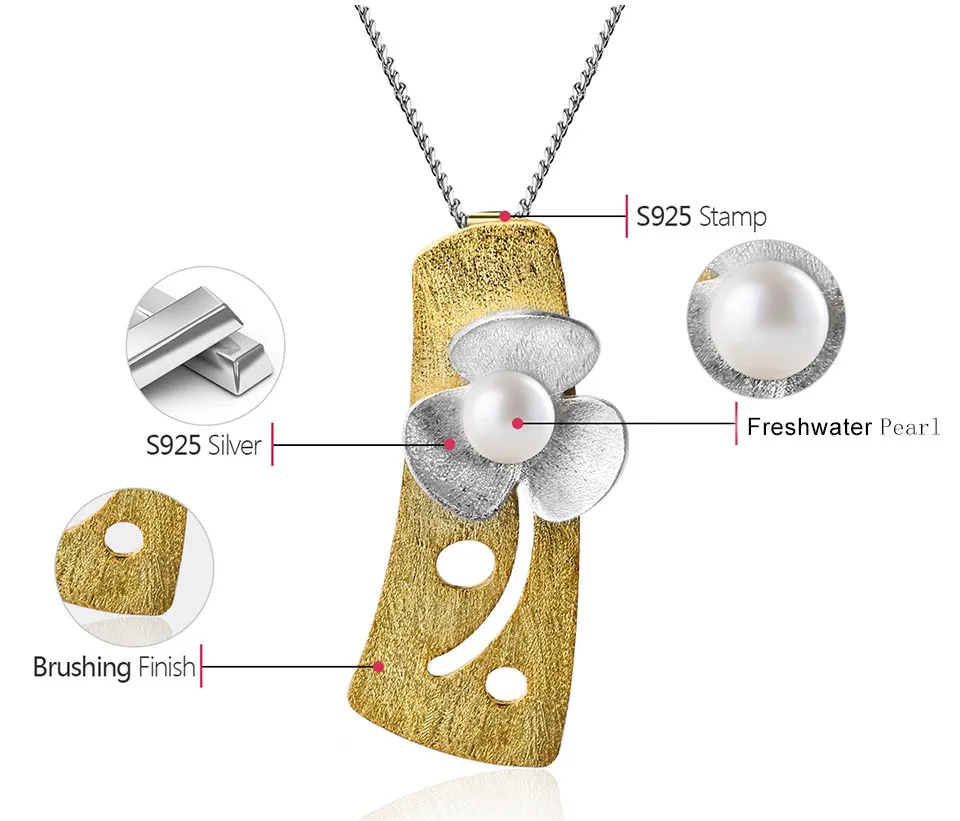 Lotus Fun, настоящее 925 пробы, серебро, натуральный жемчуг, 18 К, золото, хорошее ювелирное изделие, свежий цветок клевера, подвеска без ожерелья для женщин