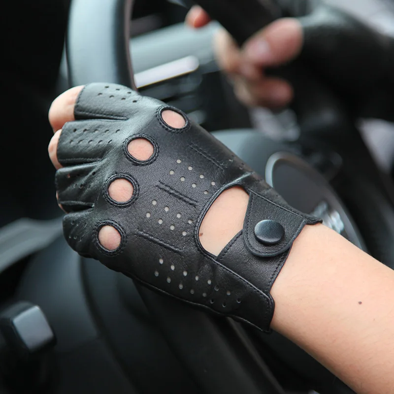 Men's Semi-Finger Gloves 2019 New Genuine Leather Half Finger Lambskin Gloves Male Imitation Deerskin Breathable Non-Slip M046P1