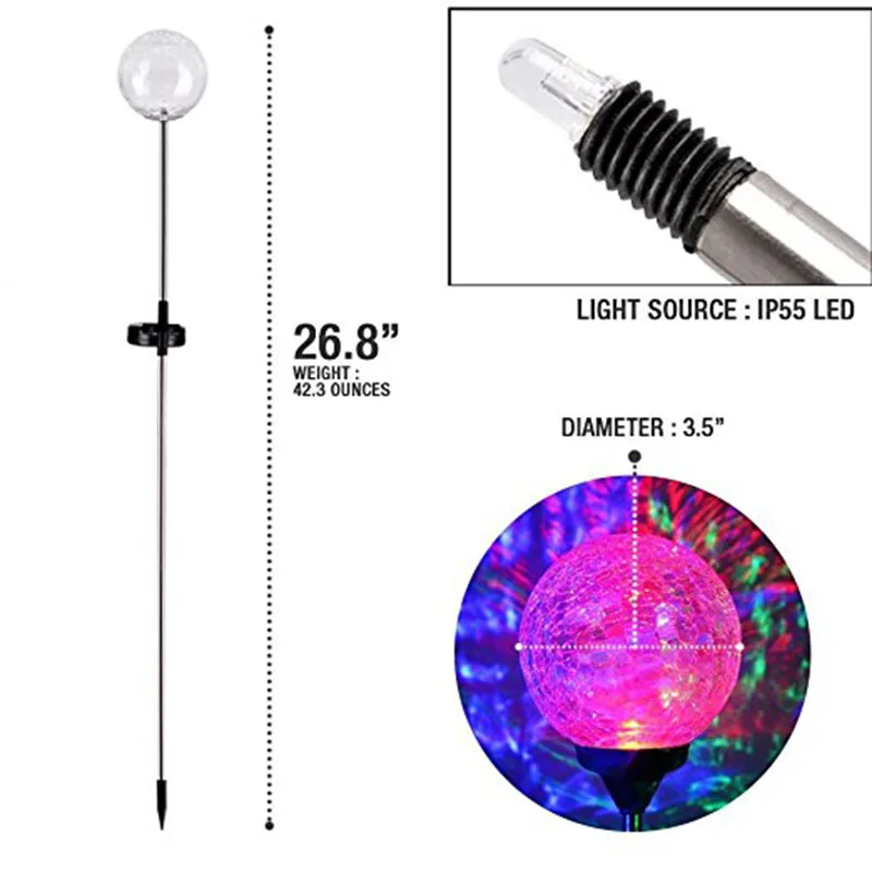 Открытый солнечного сада, трещины Стекло мяч Солнечный свет Открытый Multi-изменение цвета светодиодный свет для сада