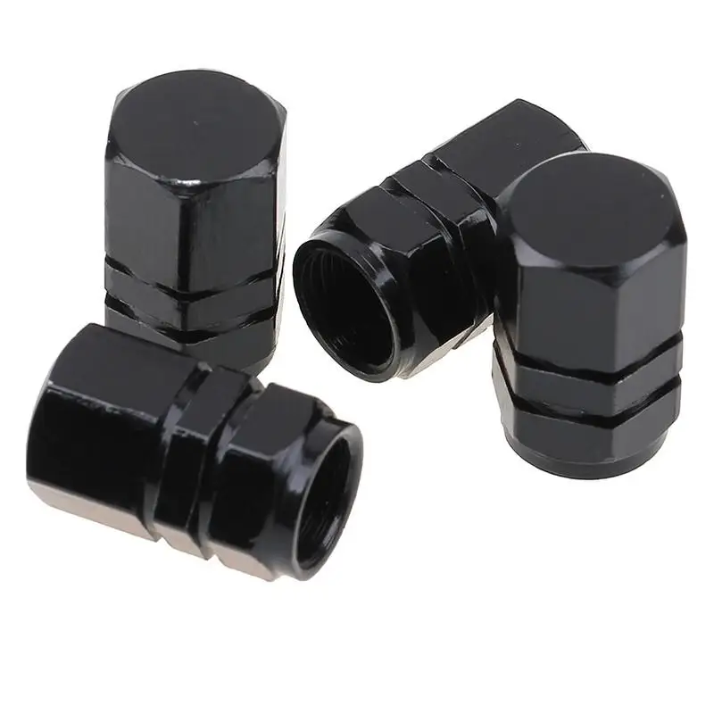 4X Black Aluminum Wheel Tires Valve Caps Auto Motorcycle Car Airtight 