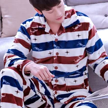 Мужская пижама фланелевая с длинными рукавами зимняя Коралловая бархатная Домашняя одежда мужская верхняя одежда мультяшная Ночная одежда размера плюс одежда для отдыха D-2071