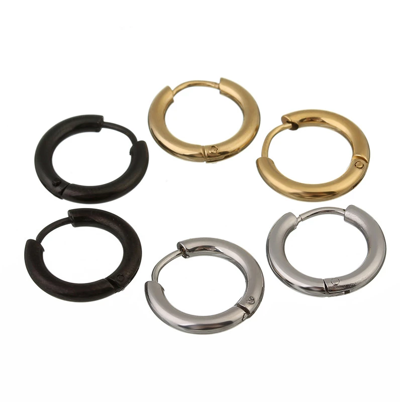 Sauvoo pendientes de aro de acero quirúrgico para hombre aretes redondos de oro negro, joyería para Piercing, círculo, 1 par|Pendientes aro| AliExpress