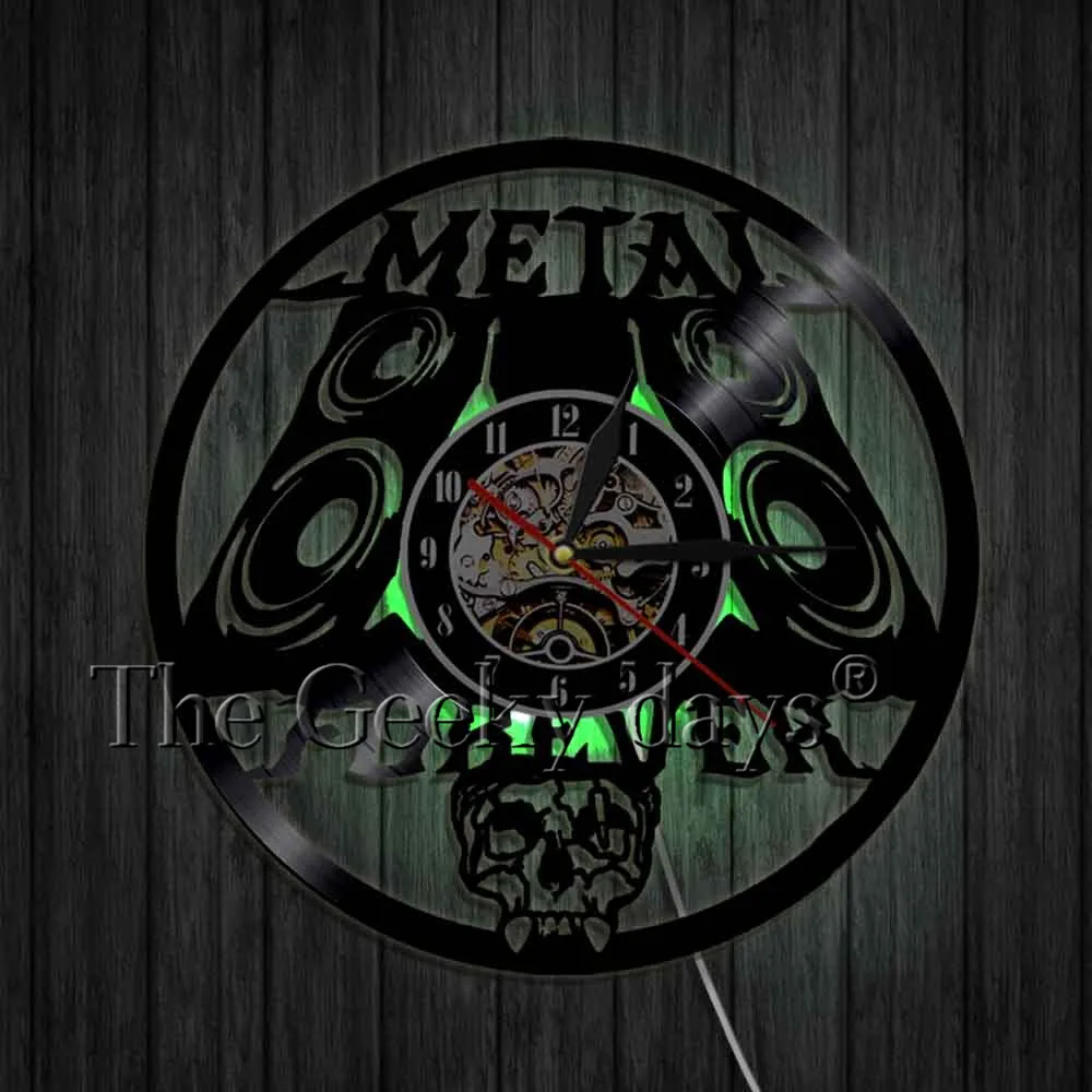 Тяжелый металл музыка виниловая наклейка на стену часы рок-н-ролл музыкальная студия череп настенный художественный Декор ручной работы настенные часы подарок для нее