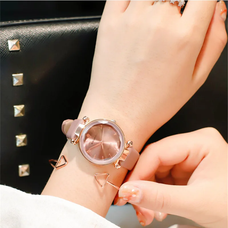 

2019 Women Fashion Crystal Watches Pink Female Starry Sky Dial Leather Quartz WristWatch Montre Femme Rhinestone Ladies