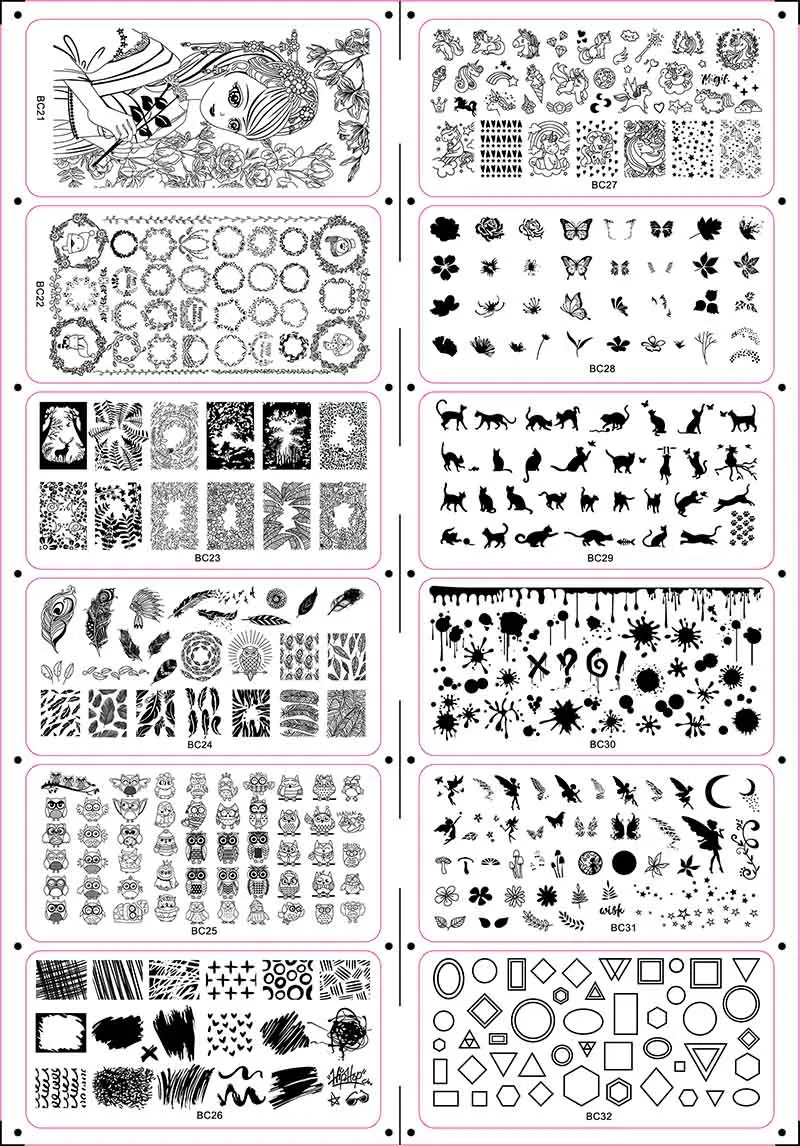 Imagem da Placa Lote Template Unha Gato Coroa Projeto Carimbar Placas Manicure Art Faça Você Mesmo Decorações Estênceis 12 Pçs - 4 Da Placa DIY Nail Decorações Estênceis