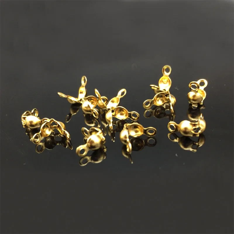 

100pcs/lot Clam Shell Tips, Stainless Steel Bead Tips, Gold Clam Shell Tip Finding Connector, Bottom Clamp-on with 2 Closed Loop