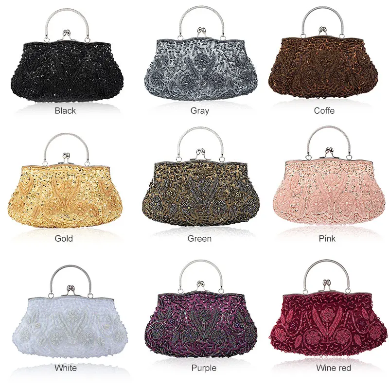 

Beaded Sequin Design Flower Women's Vintage Evening Purse Large Clutch Bag