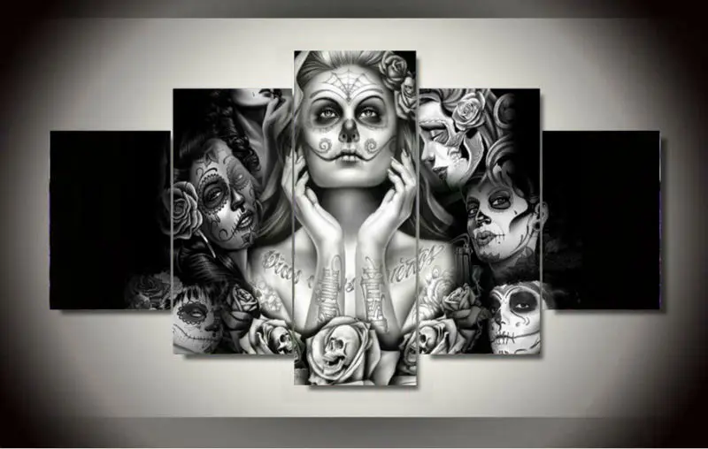 5 Panels Canvas Prints Framed Printed Sugar Skull 5 Panels Canvas Prints Framed Printed Sugar Skull Painting Poster Home Decor Wall Art