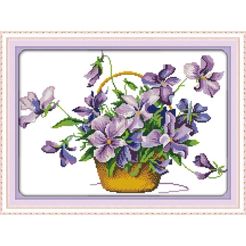 

Purple flowers Modern Needlework DIY DMC Cross stitch Sets For Embroidery kits painting 14ct Counted Cross Stitching home decor