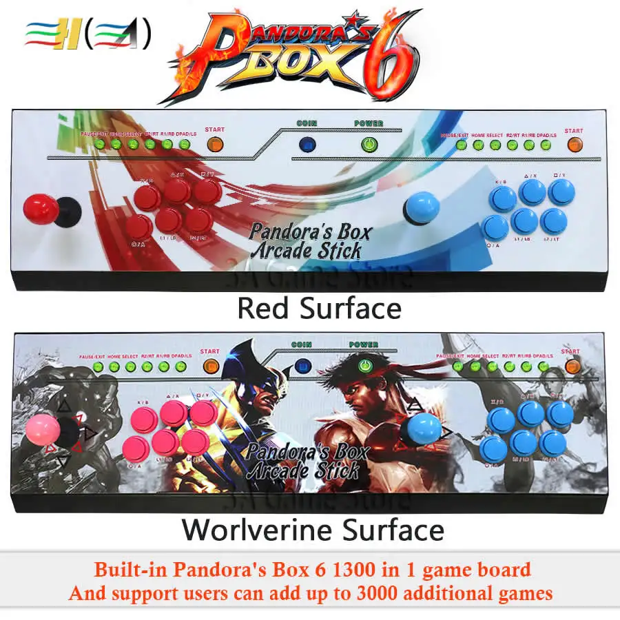 New Pandora Box 6 1300 in 1 Family console 2 players Joysticks led buttons can add extra 3000 games Support FBA MAME PS1 game 3d New Pandora Box 6 1300 in 1 Family console 2 players Joysticks led buttons can add extra 3000 games Support FBA MAME PS1 game 3d
