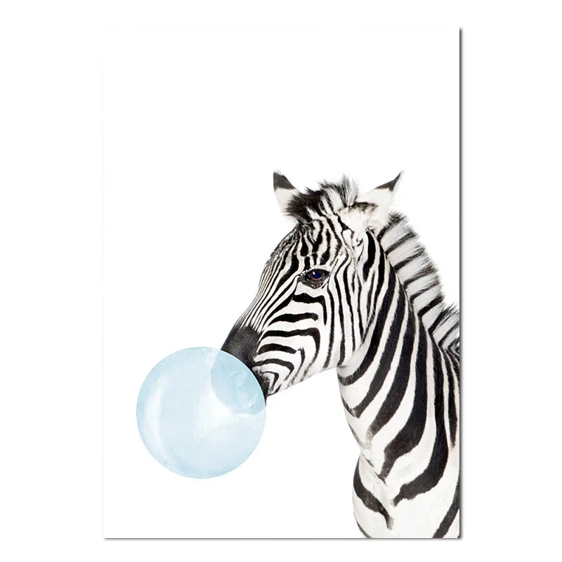Детские животные Синий пузырь плакат для детской холст стены Искусство Печать зебра жираф живопись скандинавские дети украшение картина Декор для спальни - Цвет: Picture 2