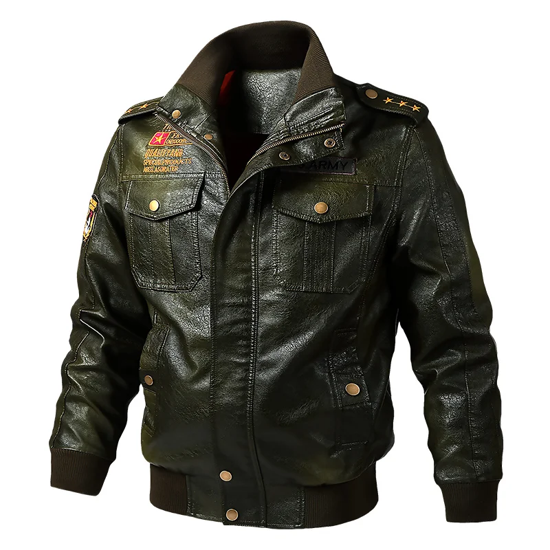 KENNTRICE Весенняя винтажная кожаная куртка для мужчин с вышивкой в стиле милитари, куртка-бомбер из искусственной кожи, пальто пилота, большой размер 5XL 6XL
