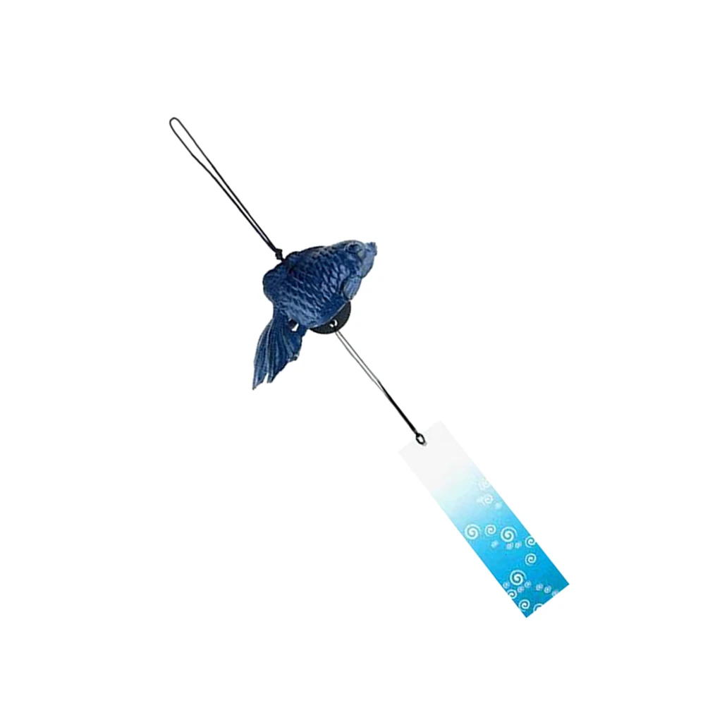 Japanese Goldfish Furin Windchime Cast Iron Temple Garden Home Decor Blue