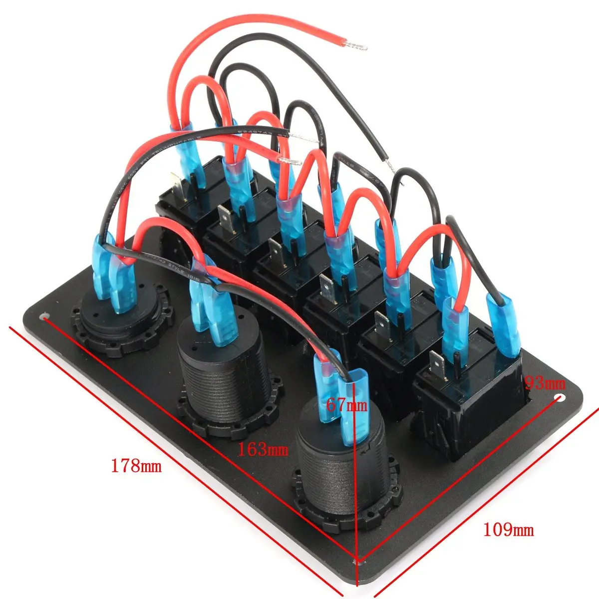 6 Gang 5 Pin 12V 24V LED Rocker Switch Panel Circuit Breaker Charger Dual USB Socket Cigaretter Plug Voltmeter Car Auto Charger