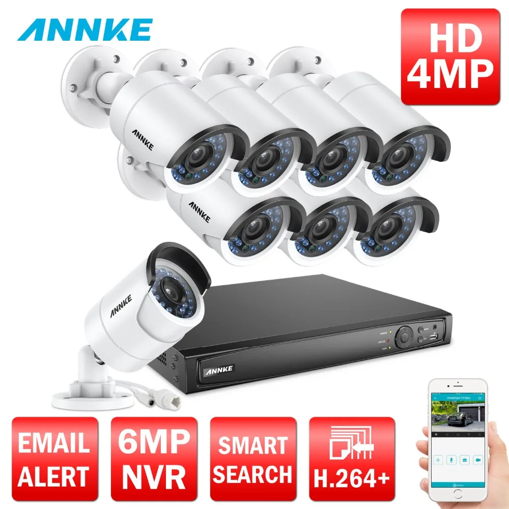 

ANNKE HD 4MP 8PCS IP Camera 6MP NVR POE NVR Kit Security System CCTV Surveillance 2688*1520 Camera IR Infrared Night Vision