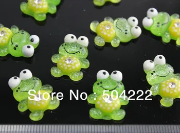 

200pcs lovely hand paint glitter green frog cute resin Cabochon for Kawaii Decoden w/ rhinestone center DIY Projects 19mm