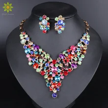Luxury Gold Color Crystal Bridal Jewelry Sets for Brides Necklace Earrings Set Wedding Party Costume Accessories