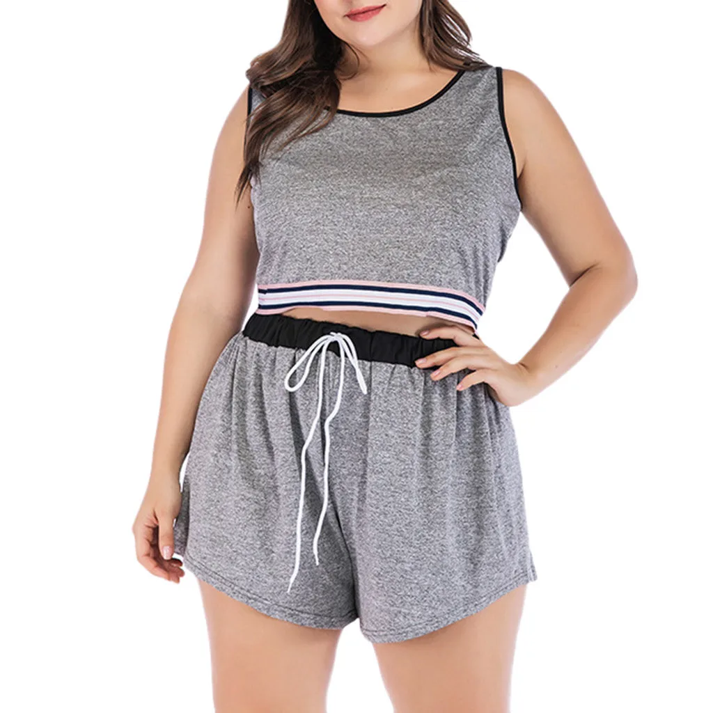 

Women Plus Size Solid Casual O-neck Suit Yoga Shorts Vest Yoga Set Women' Sports Suit Yoga Short Pants vest Yoga Suit 2019 A3056