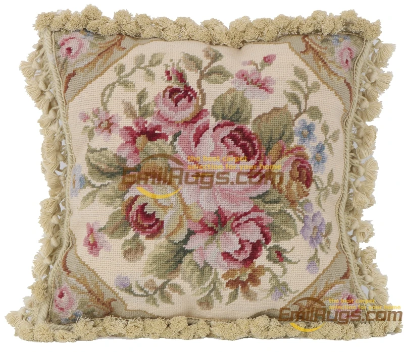 

10k mesh needlepoint cushion rose handmade vintage pillowcases luxury villa-style home 216-7 16x16 gc28neeyg15