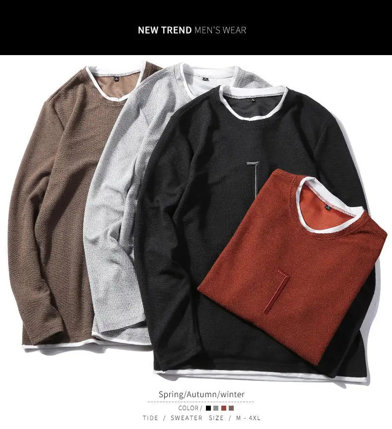 False Two-pieces Sweatshirts Male Solid Hoody Hoodies Men Simple Pattern Autumn Spring Winter Streetwears 2019 Brand New Fashion 02