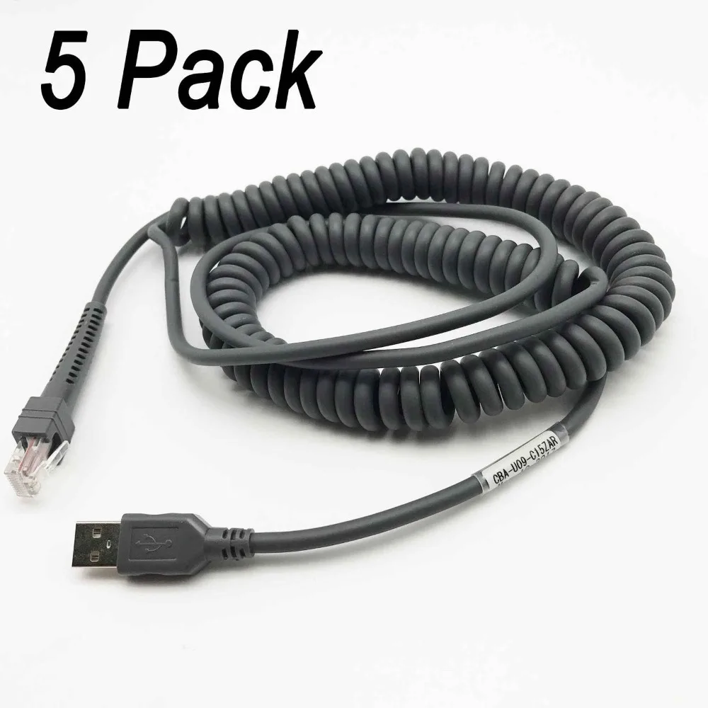 

5PCS X USB Barcode Scanner Cable Coiled 15ft for Symbol Barcode Scanner ls1203 ls2208 ls3578 DS6708